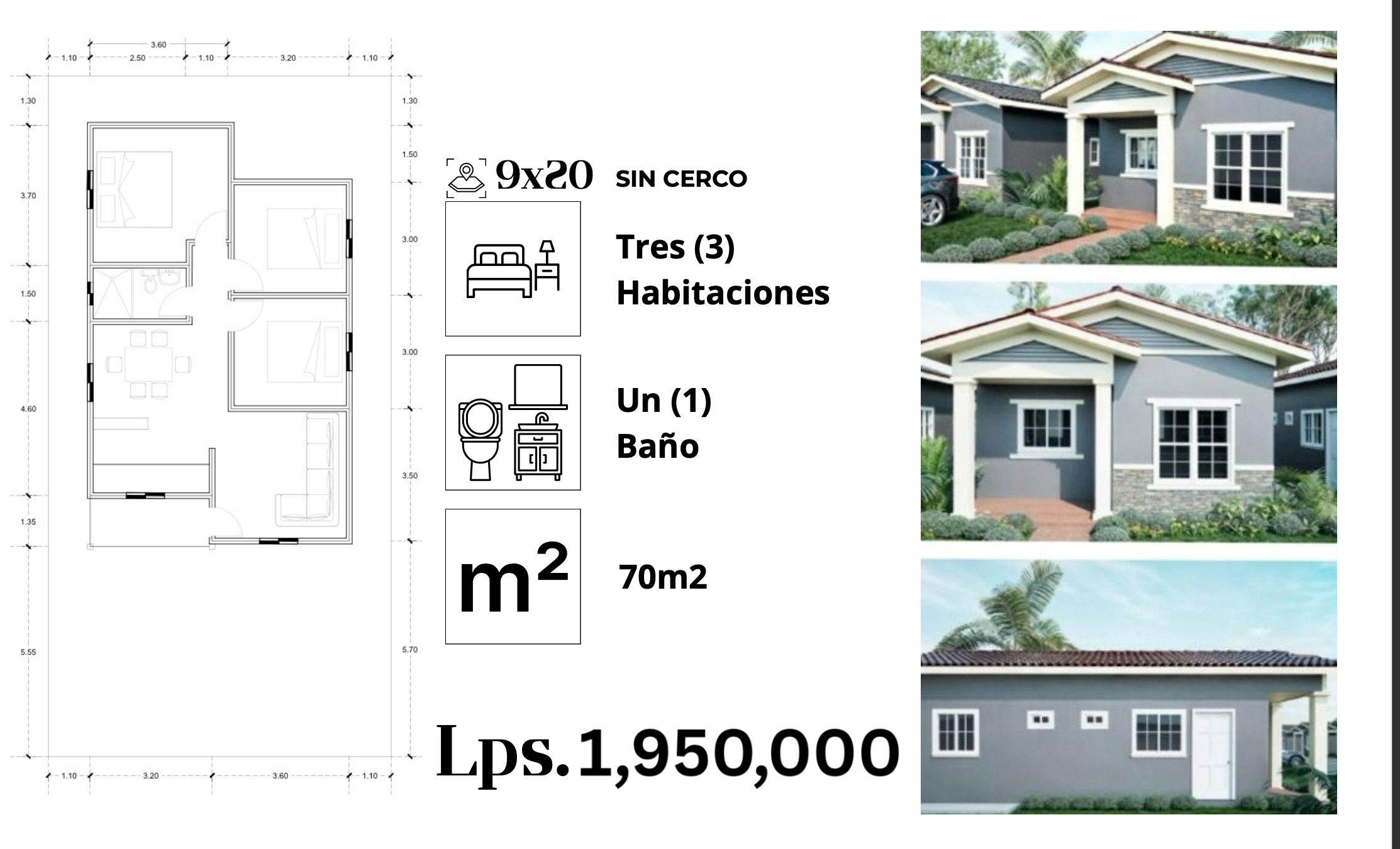 Casa de 3 habitaciones con amplio terreno en Villas del Bosque