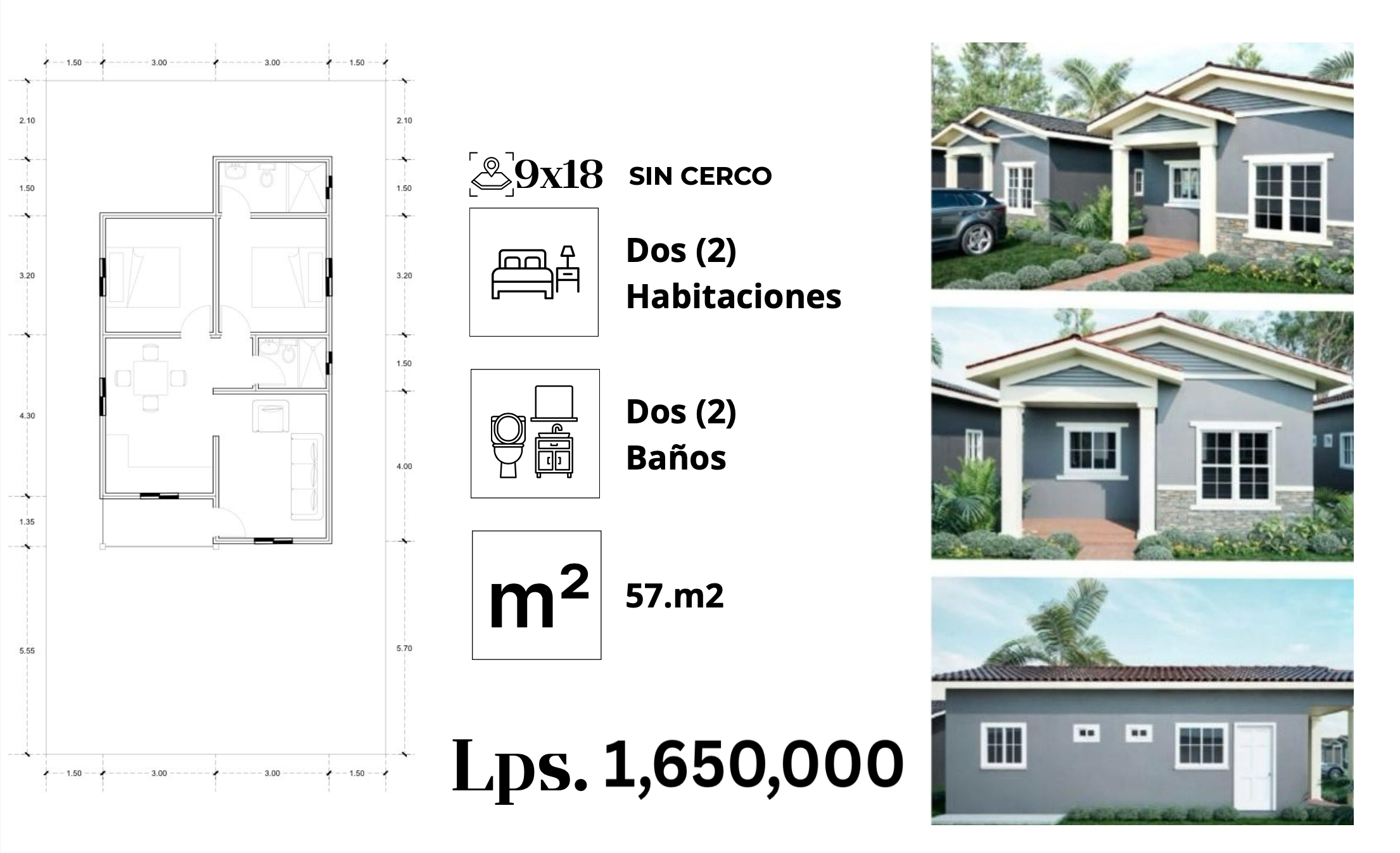 Casa de 2 habitaciones , preventa en Residencial Villas del Bosque, La Ceiba